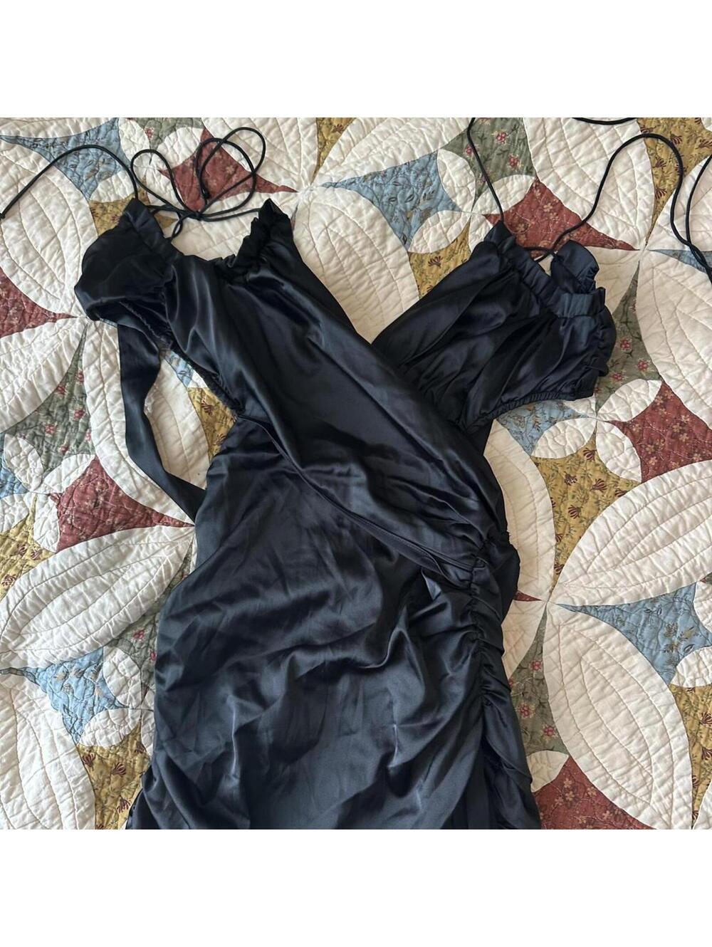 For Love and Lemons Madonna Faux Wrap Mini Dress Size S Little Black Dress - Picture 5 of 7